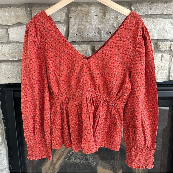 NWT Madewell Tie-Back Peplum Long-sleeve Top Campden Daisies Woman's Size S - Picture 2 of 14